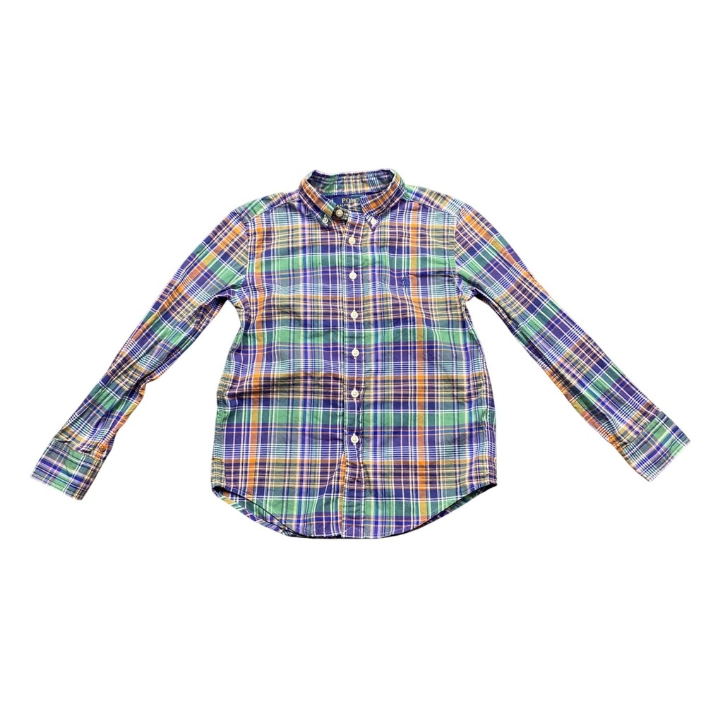 Polo Ralph Lauren Boys Size 8 Plaid Button Down Shirt Natural Stretch Multi